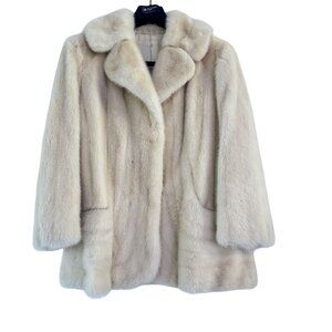 Vintage Womens Ivory Mink Fur Jacket Plush Short Coat Wide Collar Luxury M